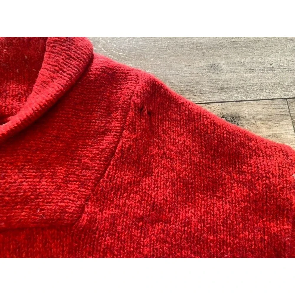 Vintage LL Bean Mens M Wool Chunky Cowl Neck Fisherman Sweater RED USA 80s - Picture 9 of 9